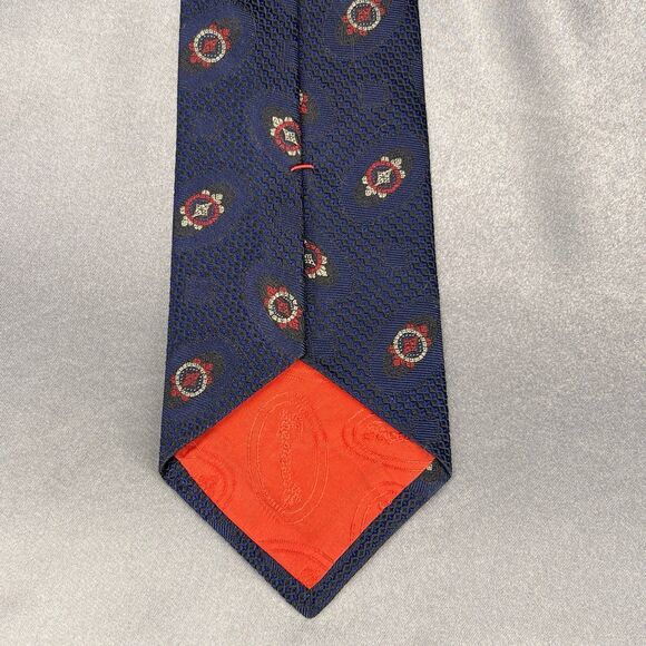 FACONNABLE Men’s Neck Tie Hand Made 100% Silk France Geometric Navy Red Wedding - Picture 4 of 11